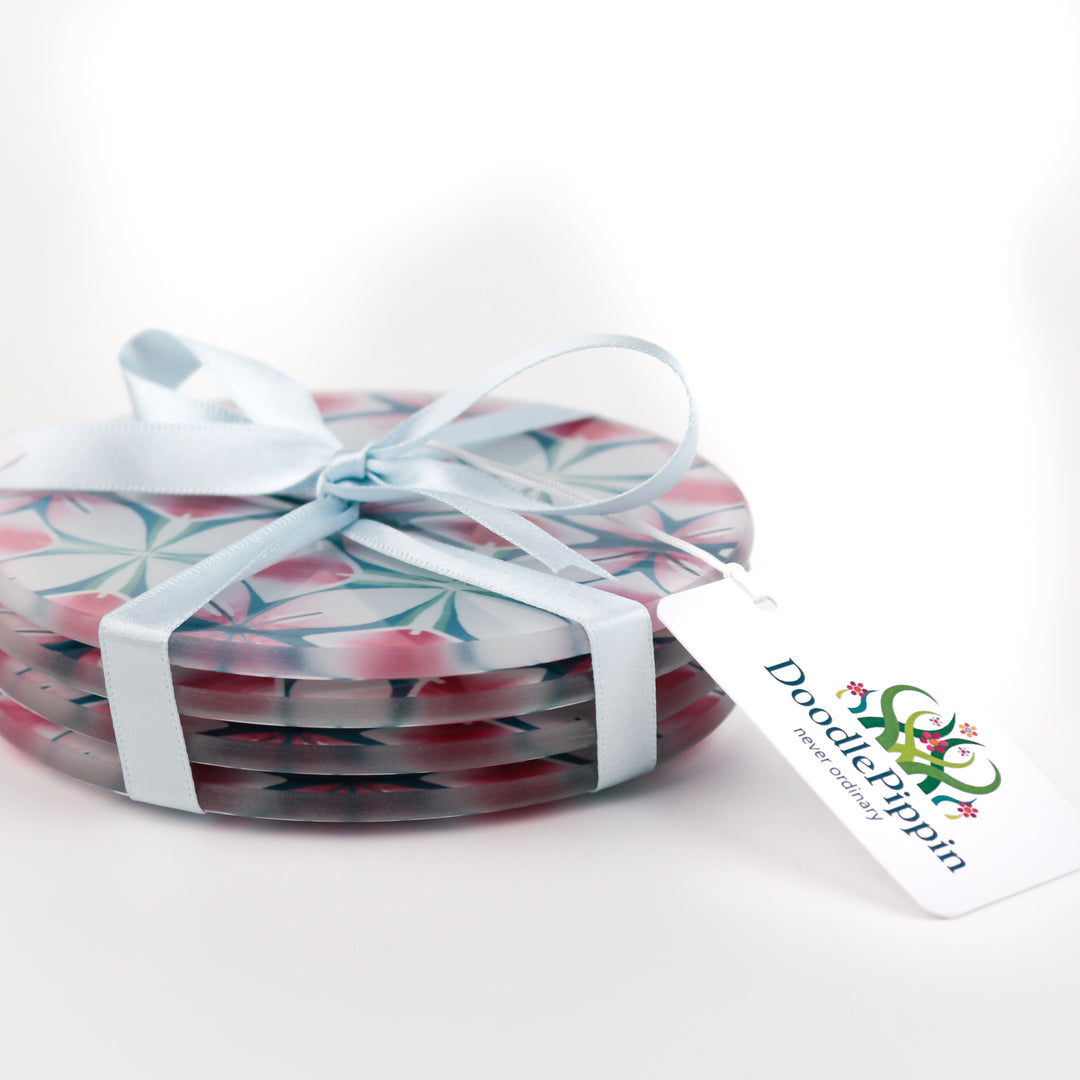 Pink and Teal Flower coasters