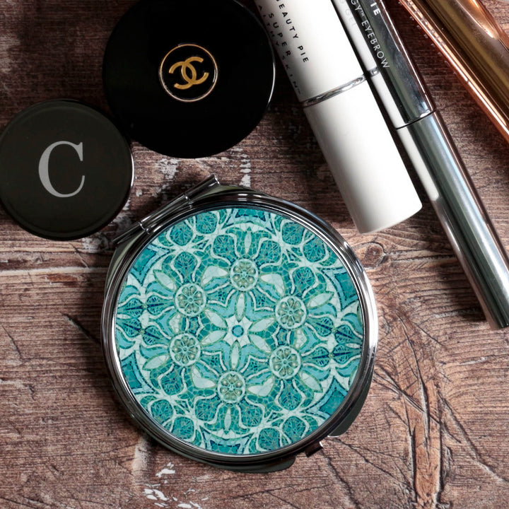 SALE - Pomegranate - Aqua - Circular Compact and Lens Cloth