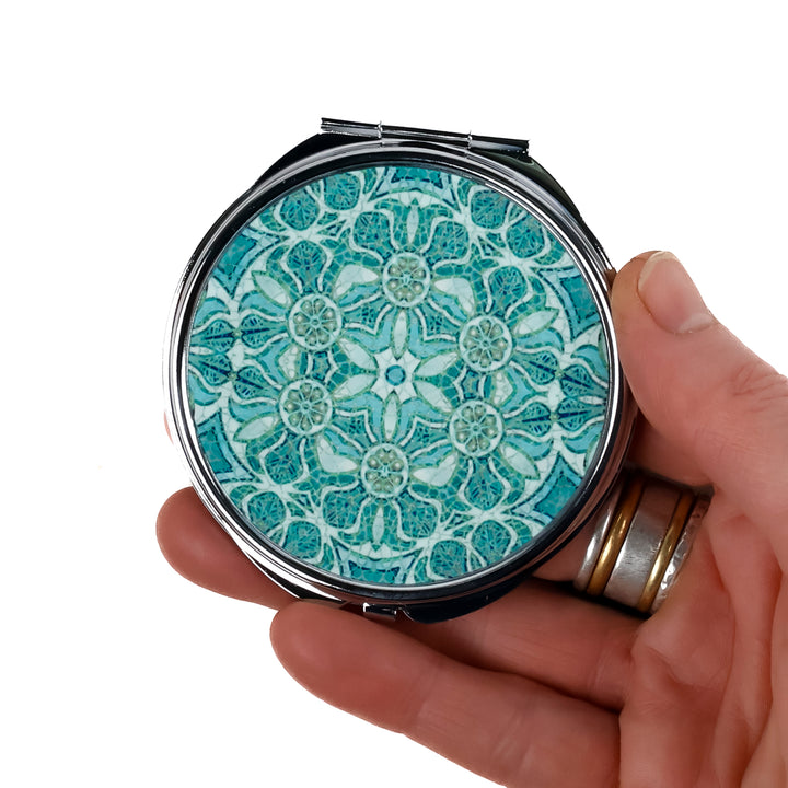 SALE - Pomegranate - Aqua - Circular Compact and Lens Cloth