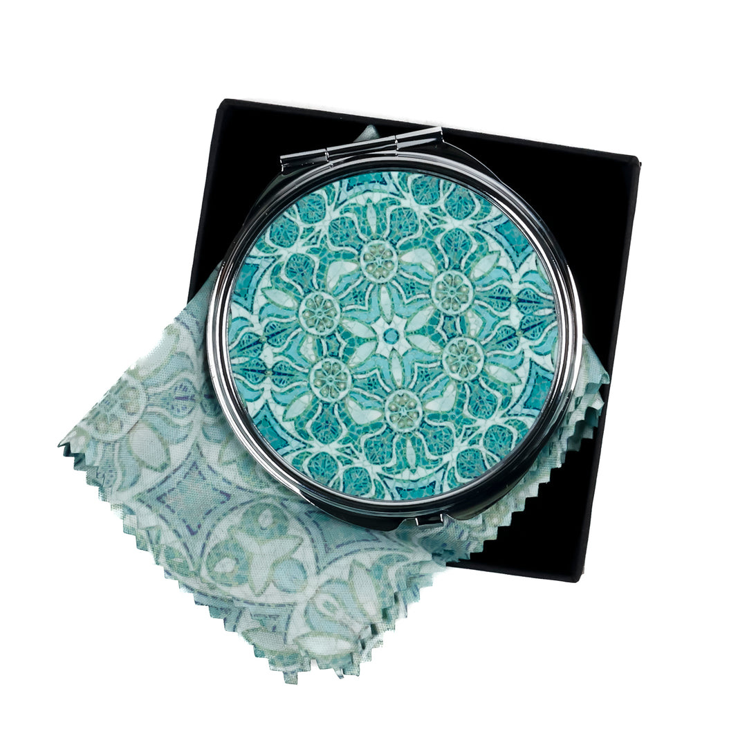SALE - Pomegranate - Aqua - Circular Compact and Lens Cloth