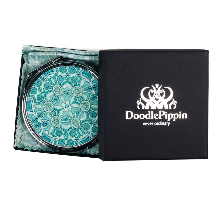SALE - Pomegranate - Aqua - Circular Compact and Lens Cloth