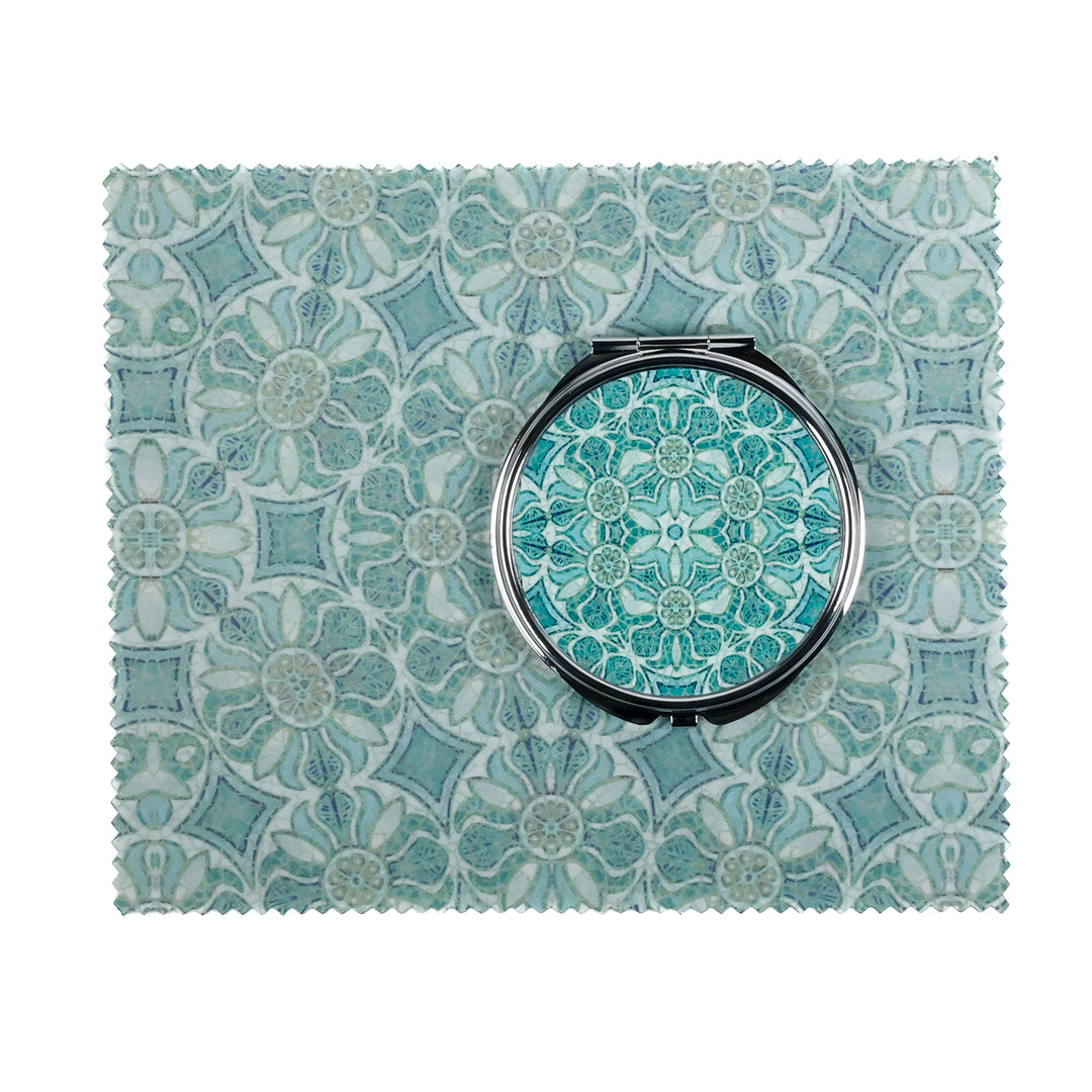 SALE - Pomegranate - Aqua - Circular Compact and Lens Cloth