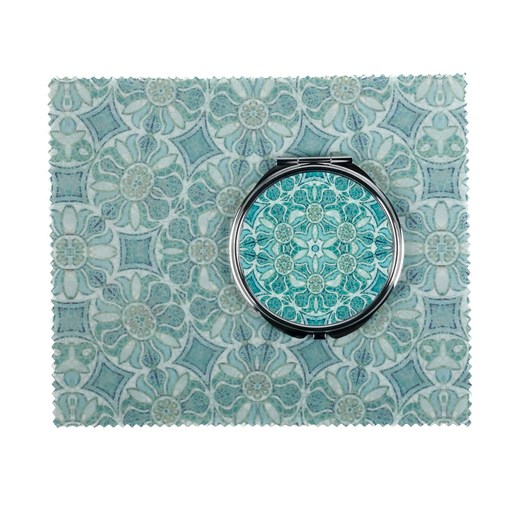 SALE - Pomegranate - Aqua - Circular Compact and Lens Cloth