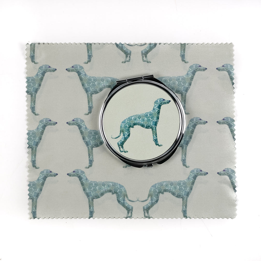 SALE - Greyhound Compact Folding Mirror - Pomegranate design (round)
