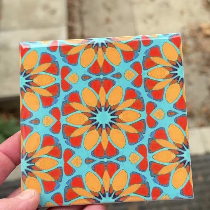 Moroccan Flower Tile - teal orange