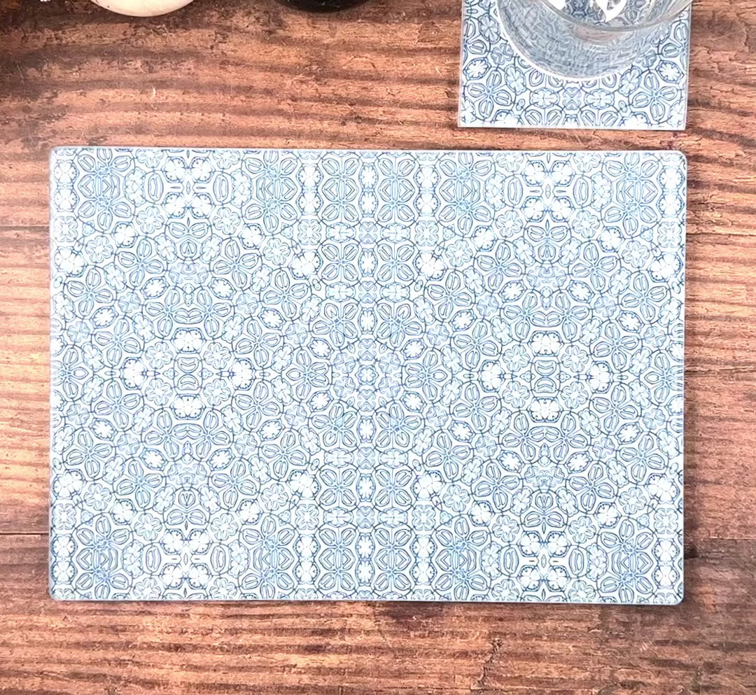 Blue Turkish Flower Chopping Board - Delicate Blue Grey