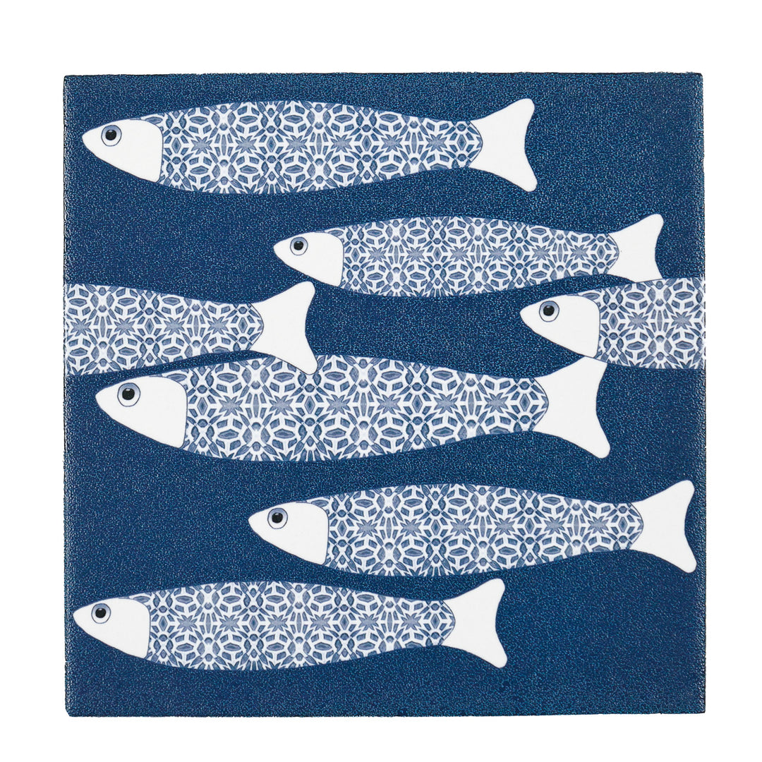 SALE - Fired Ink - Pair of 15cm Ocean Shoal Tiles - Navy Blue/Textured finish