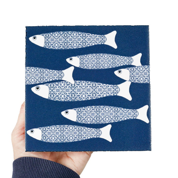 SALE - Fired Ink - Pair of 15cm Ocean Shoal Tiles - Navy Blue/Textured finish