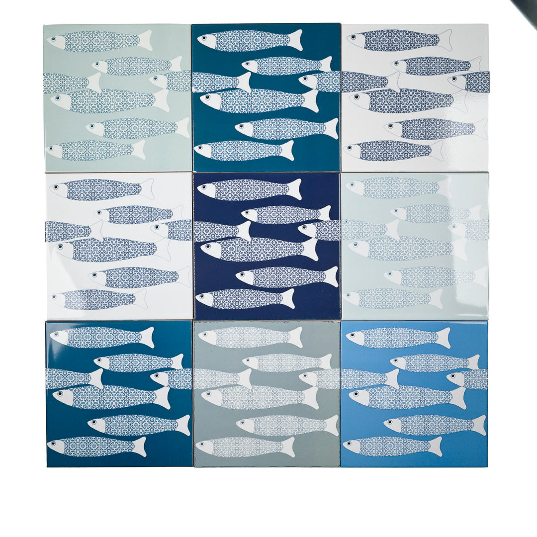 Carreau Ocean Shoal - BORDURE Grande Taille - Bleu Marine - Finition ENCRE CUITE