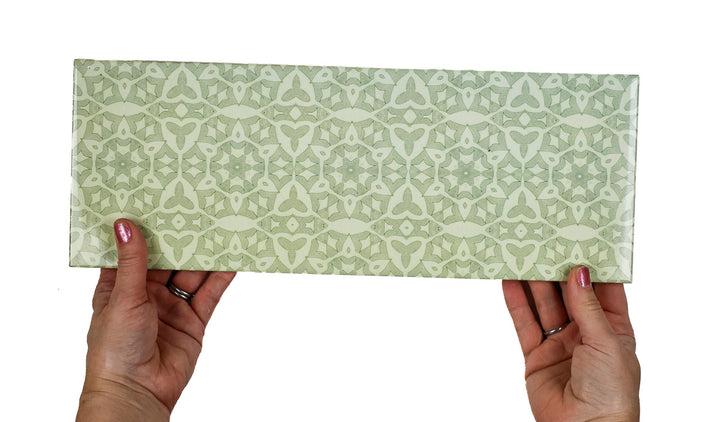 SALE - Fired Ink 45x15cm Prototype Tile  - Green Stonework
