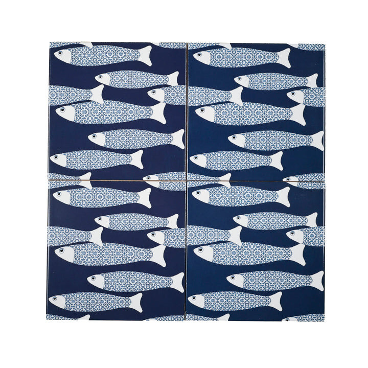Carreau Ocean Shoal - BORDURE Grande Taille - Bleu Marine - Finition ENCRE CUITE