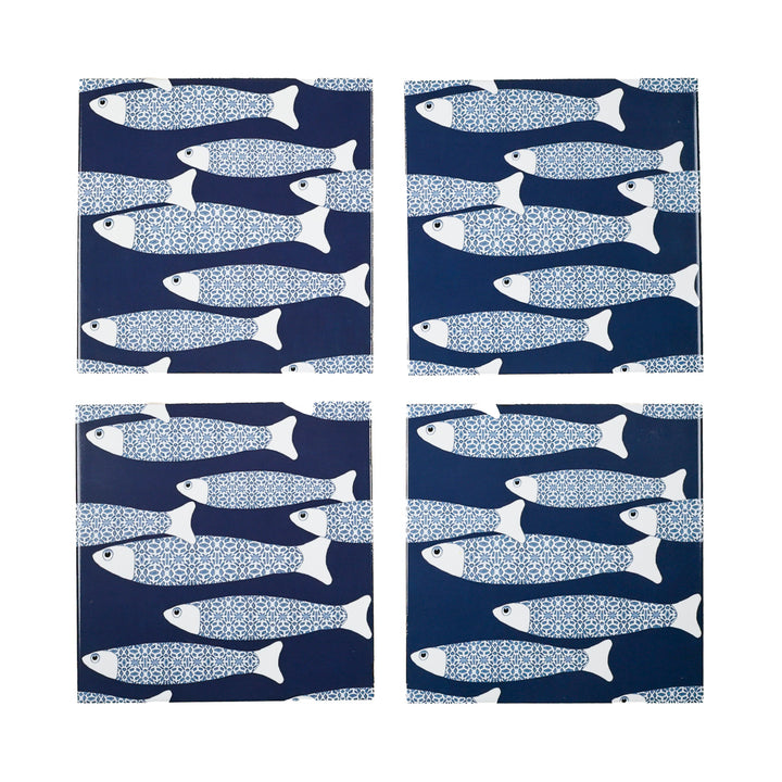 Carreau Ocean Shoal - BORDURE Grande Taille - Bleu Marine - Finition ENCRE CUITE