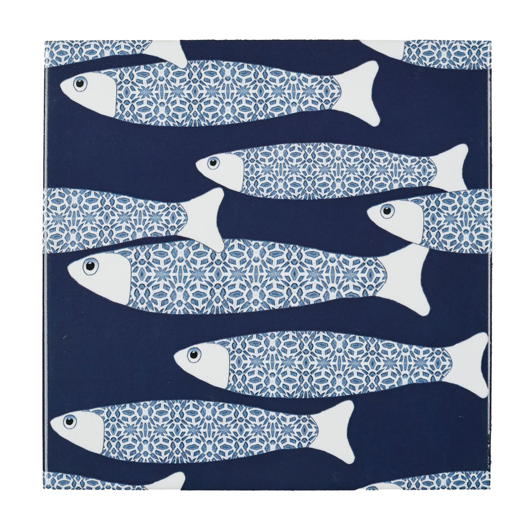 Carreau Ocean Shoal - BORDURE Grande Taille - Bleu Marine - Finition ENCRE CUITE