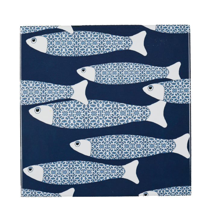 Carreau Ocean Shoal - BORDURE Grande Taille - Bleu Marine - Finition ENCRE CUITE