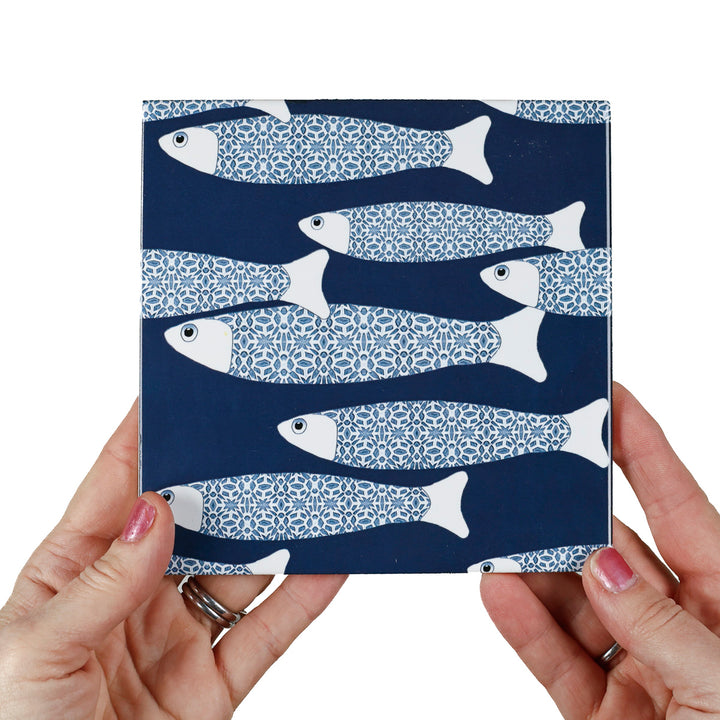 Carreau Ocean Shoal - BORDURE Grande Taille - Bleu Marine - Finition ENCRE CUITE