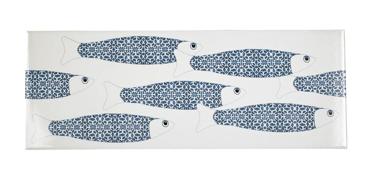SALE - Fired Ink 45x15cm PAIR of Prototype Tiles  - Grey Blue Fish on White