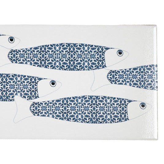 SALE - Fired Ink 45x15cm PAIR of Prototype Tiles  - Grey Blue Fish on White