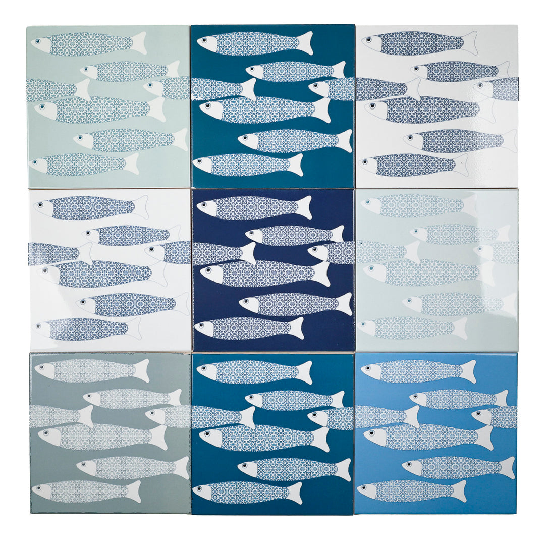 Carreau Ocean Shoal - BORDURE Grande Taille - Bleu Marine - Finition ENCRE CUITE
