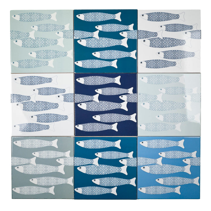 Carreau Ocean Shoal - BORDURE Grande Taille - Bleu Marine - Finition ENCRE CUITE