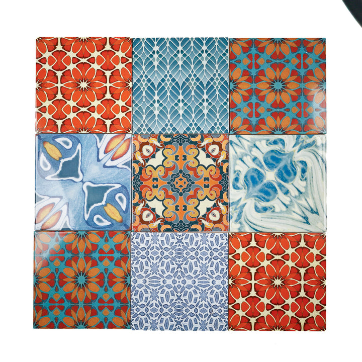 Carreau Ocean Shoal - BORDURE Grande Taille - Bleu Marine - Finition ENCRE CUITE