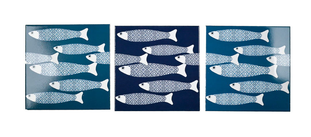 Carreau Ocean Shoal - BORDURE Grande Taille - Bleu Marine - Finition ENCRE CUITE