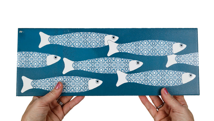 SALE - Fired Ink 45x15cm Single Prototype Tile  - Ocean Shoal Blue Green Teal