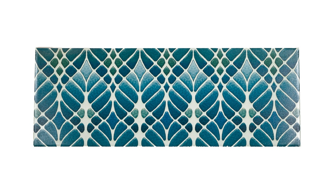 SALE - Fired Ink 45x15cm Single Prototype Tile  - Interwoven Trees Blue Green 2