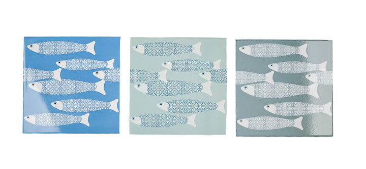 Carreau Ocean Shoal - BORDURE Grande Taille - Bleu Marine - Finition ENCRE CUITE