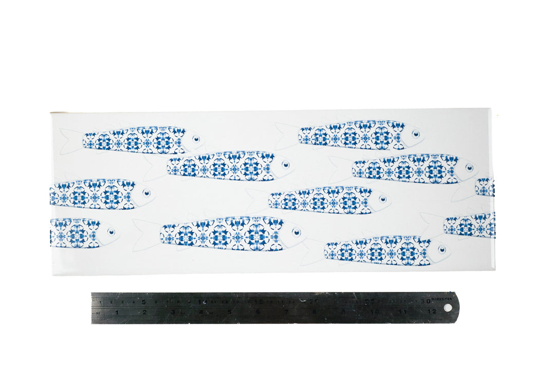 SALE - Fired Ink 45x15cm Single Prototype Tile  - Delft Danio Fish