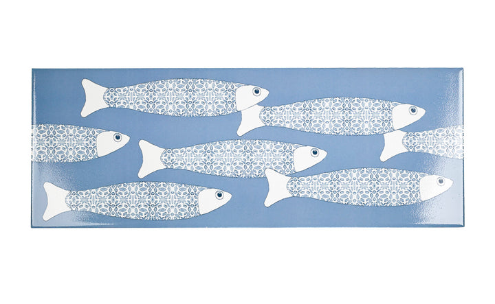 SALE - Fired Ink 45x15cm Single Prototype Tile  - Mid Blue Ocean Shoal Border