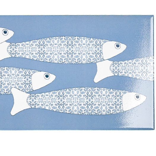 SALE - Fired Ink 45x15cm Single Prototype Tile  - Mid Blue Ocean Shoal Border