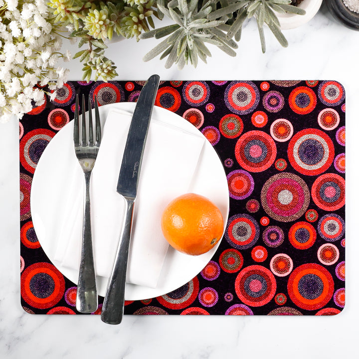 SALE - Single Cork Placemat - Black Pink Red Starry Night design