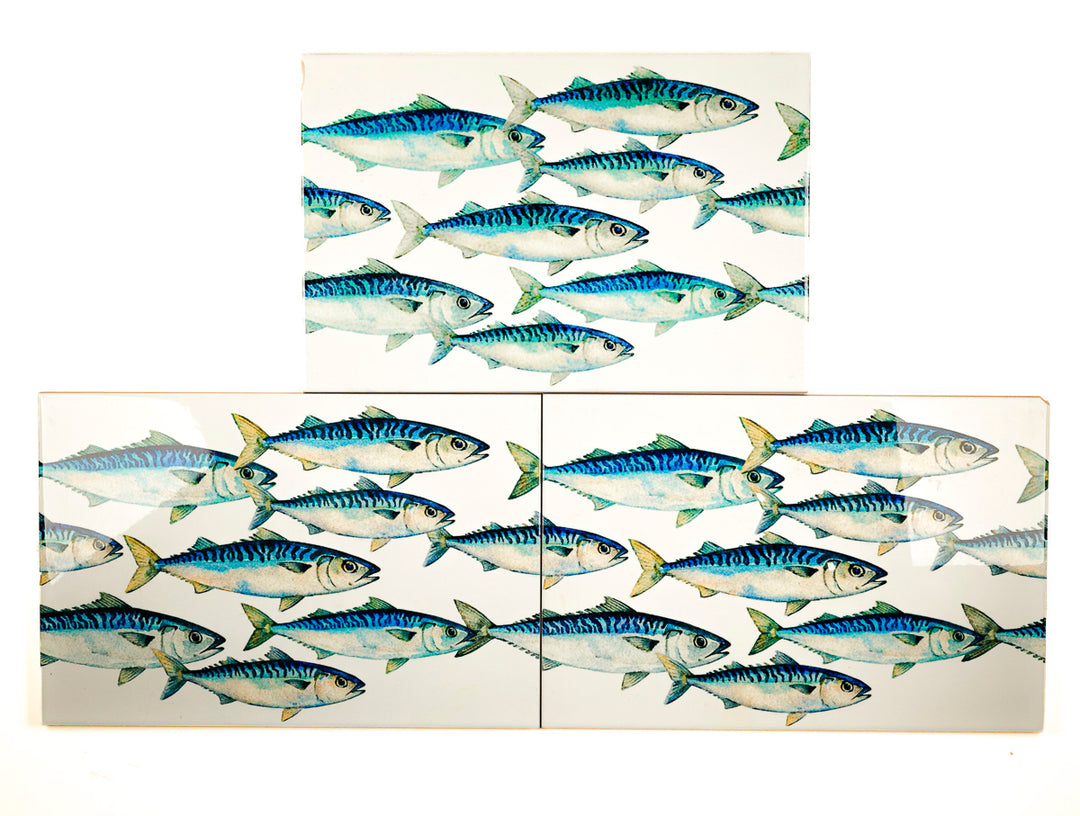 SALE SECONDS - 3x Mackerel Shoal - Large Rectangular Tiles - 30x20cm