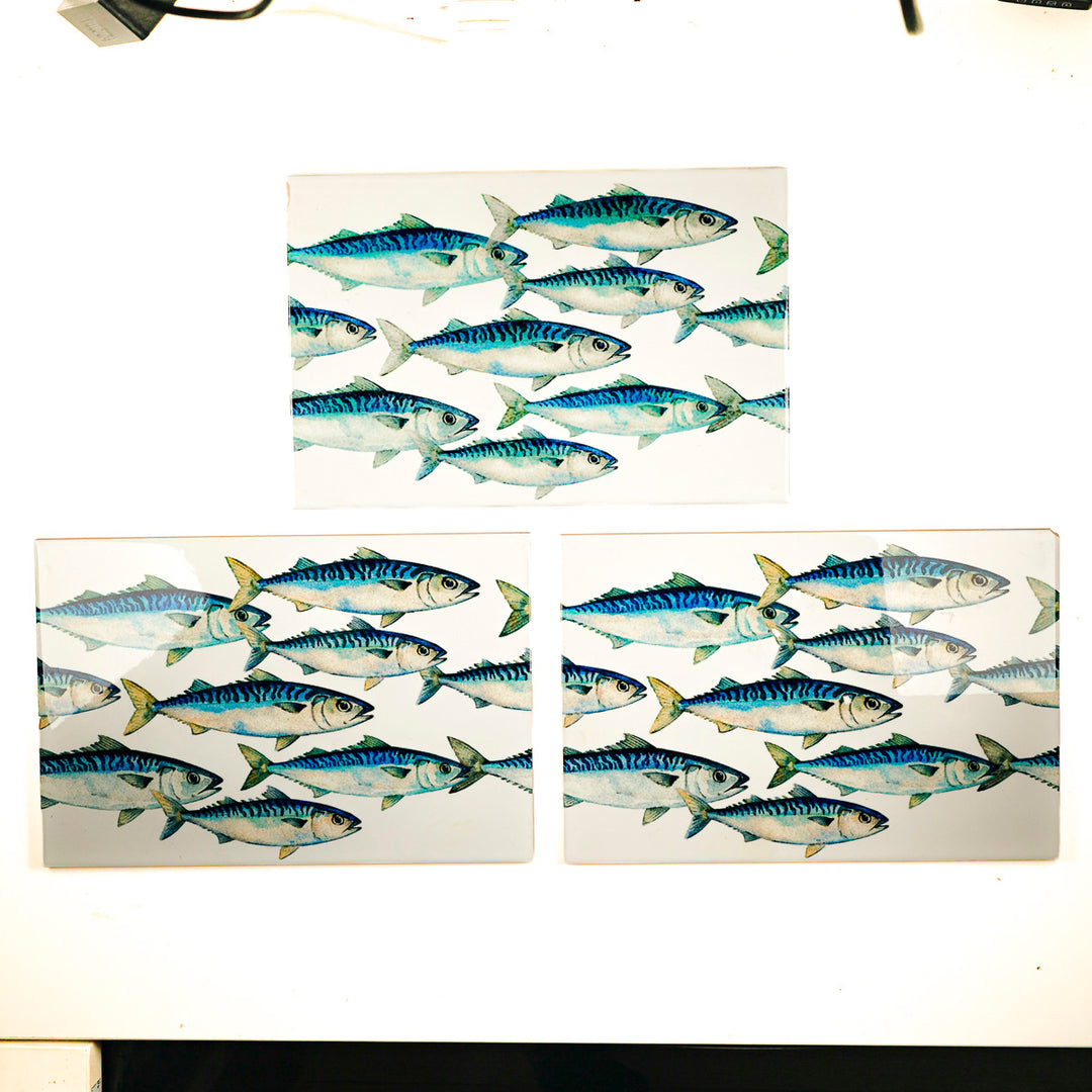 SALE SECONDS - 3x Mackerel Shoal - Large Rectangular Tiles - 30x20cm