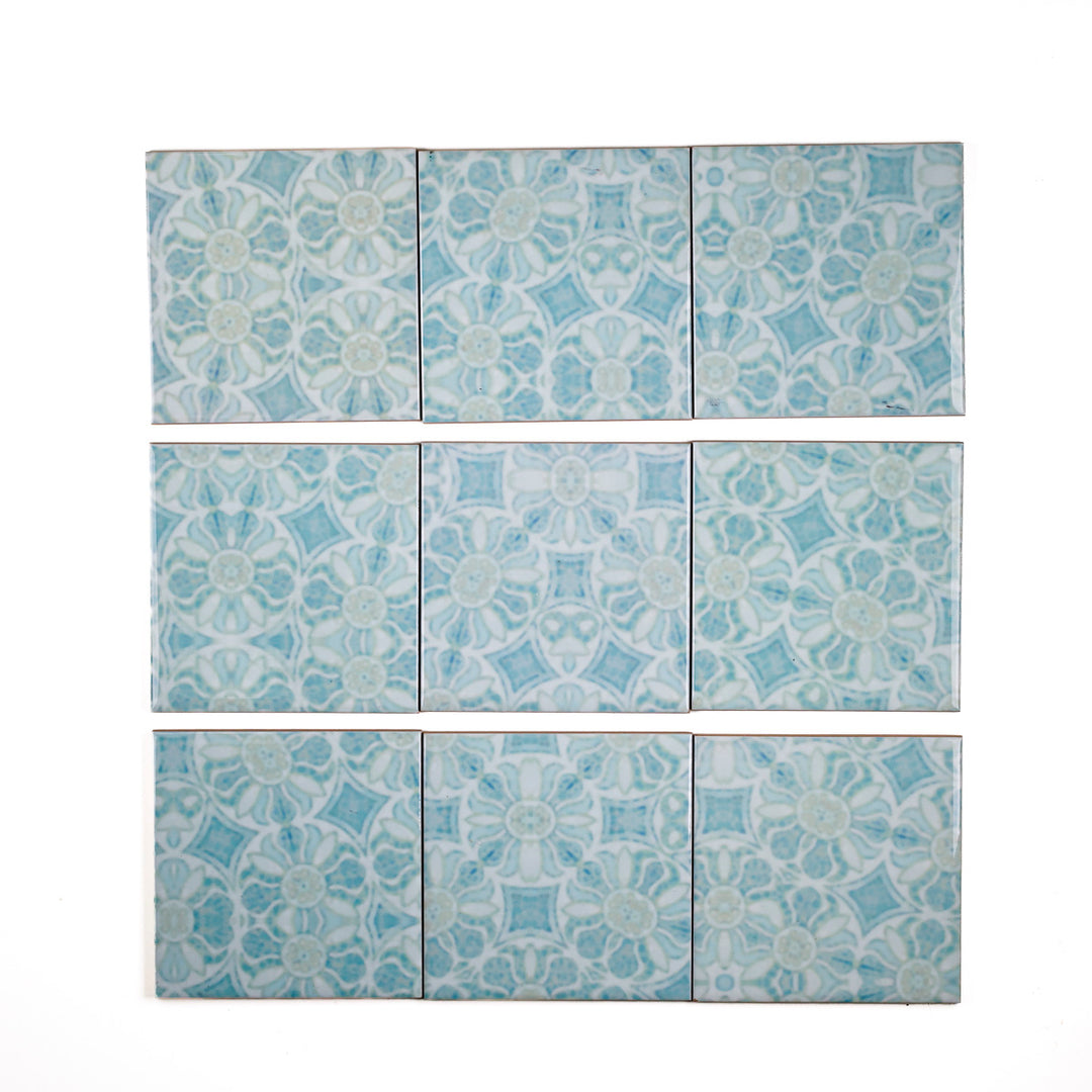 SALE SECONDS - Set of 9 x 10.8cm Pomegranate Hazy Tiles - Aqua - large scale