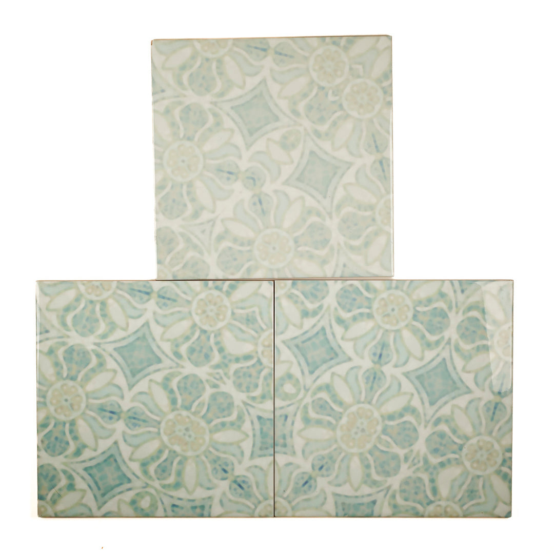 SALE SECONDS: Set of 3 x 20cm tiles - Hazy Aqua Pomegranate design