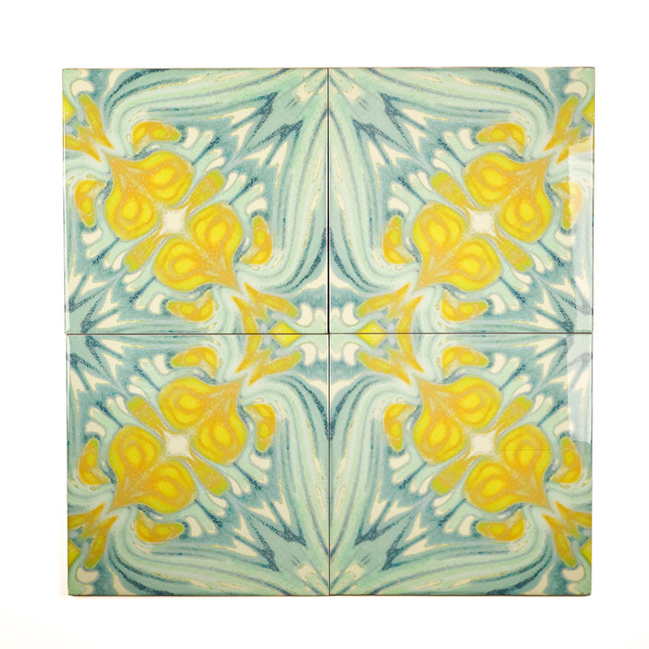 Carreaux botaniques vintage vert-jaune - Grande échelle