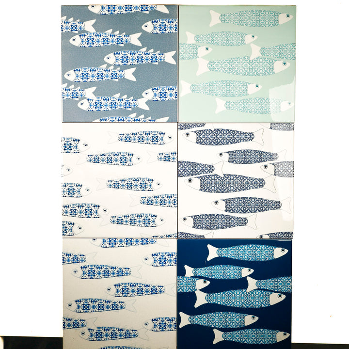 SALE SECOND SET - 6 x 20cm - Mixed Fish Design Tiles