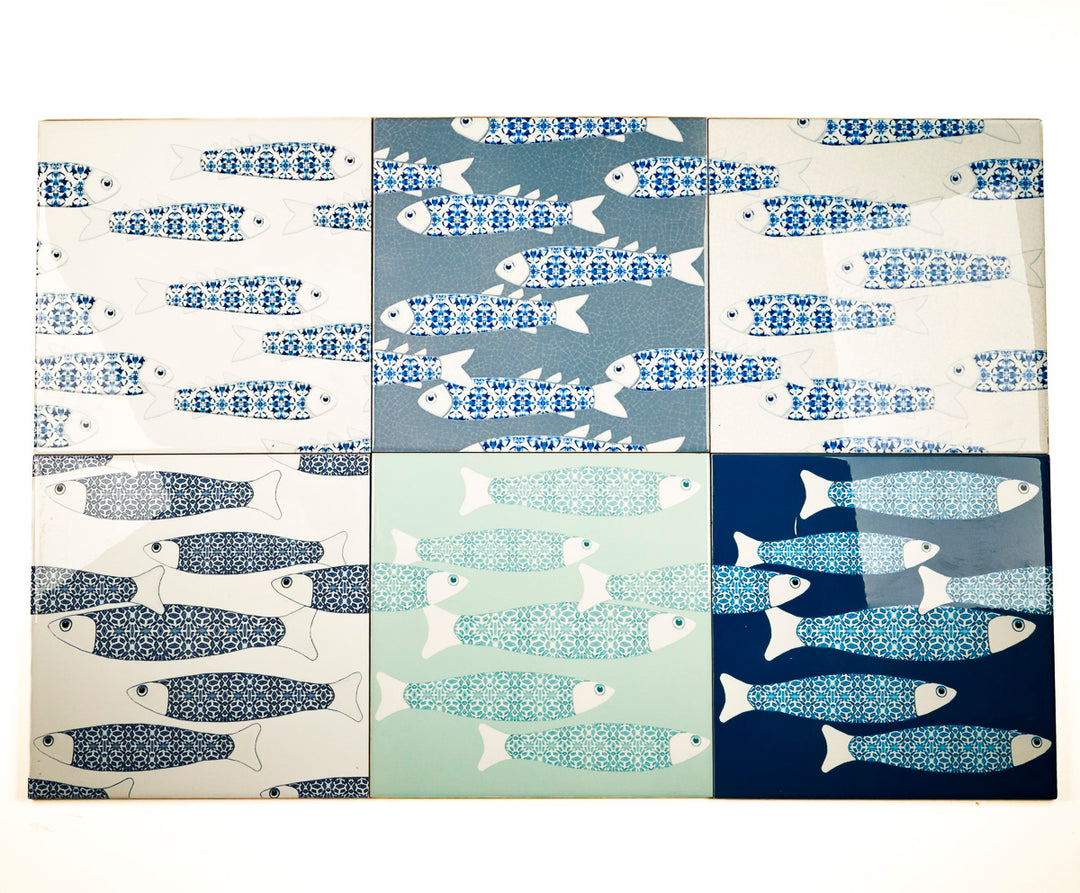 SALE SECOND SET - 6 x 20cm - Mixed Fish Design Tiles