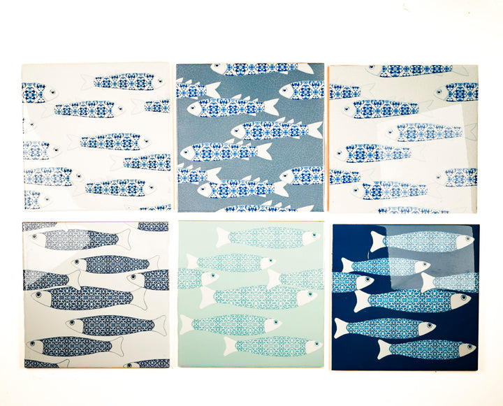SALE SECOND SET - 6 x 20cm - Mixed Fish Design Tiles