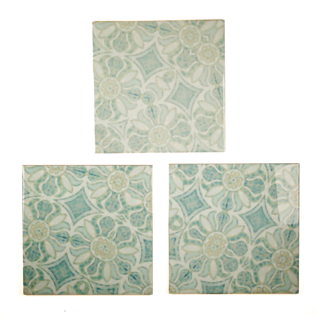 SALE SECONDS: Set of 3 x 20cm tiles - Hazy Aqua Pomegranate design