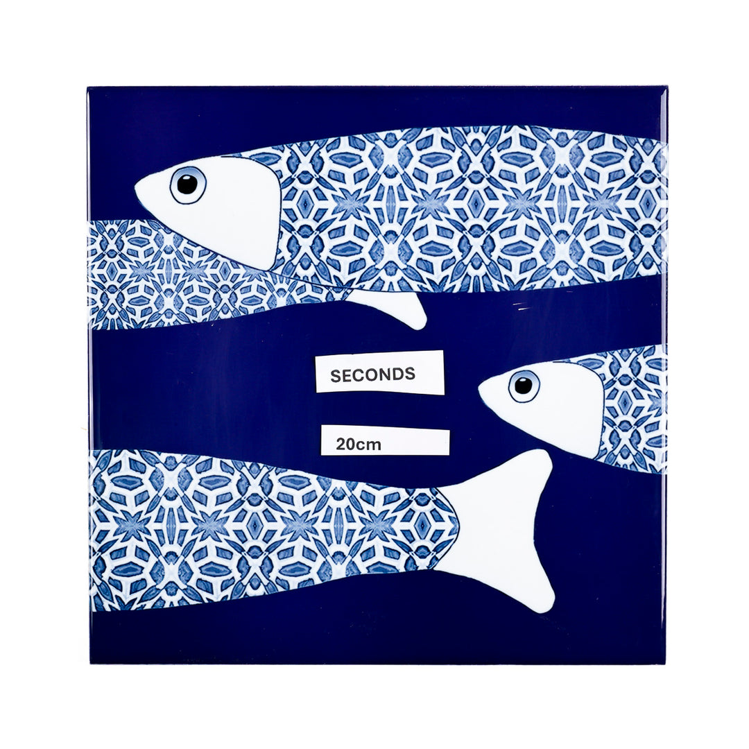 VENTE DEUXIÈME SÉRIE - 4 carreaux de 20cm - Thème banc de poissons océaniques bleu marine