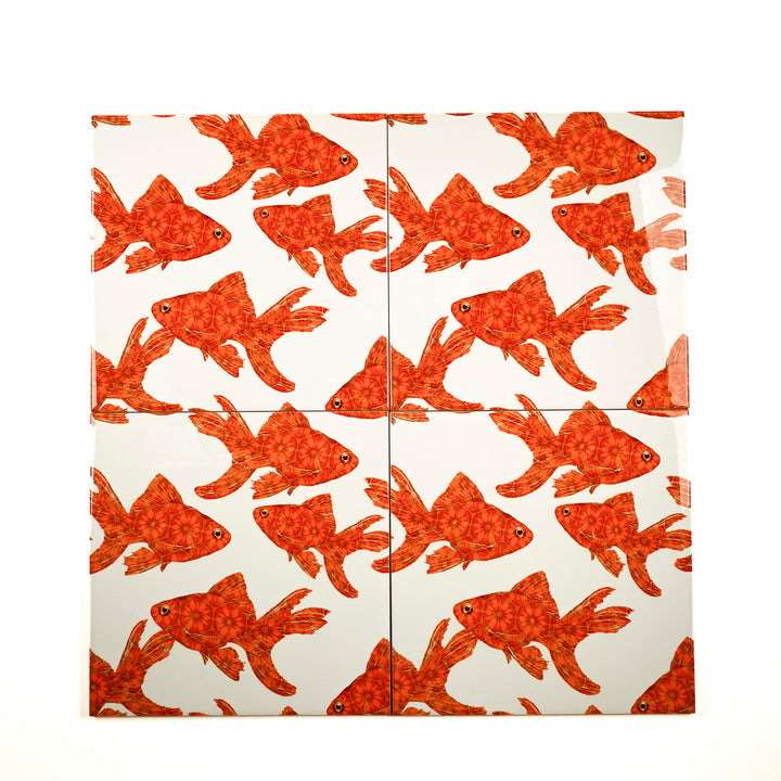 Carreau Poisson Rouge Échelle Standard - Fond Blanc