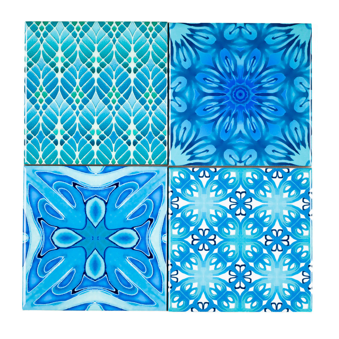 SALE - SET of 4 x 10.8cm Mixed Turquoise Tiles