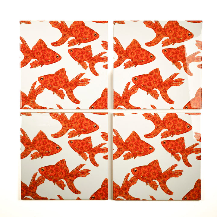 Carreau Poisson Rouge Échelle Standard - Fond Blanc