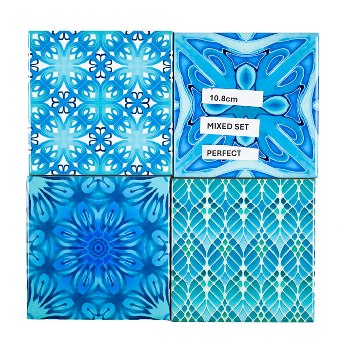 SALE - SET of 4 x 10.8cm Mixed Turquoise Tiles