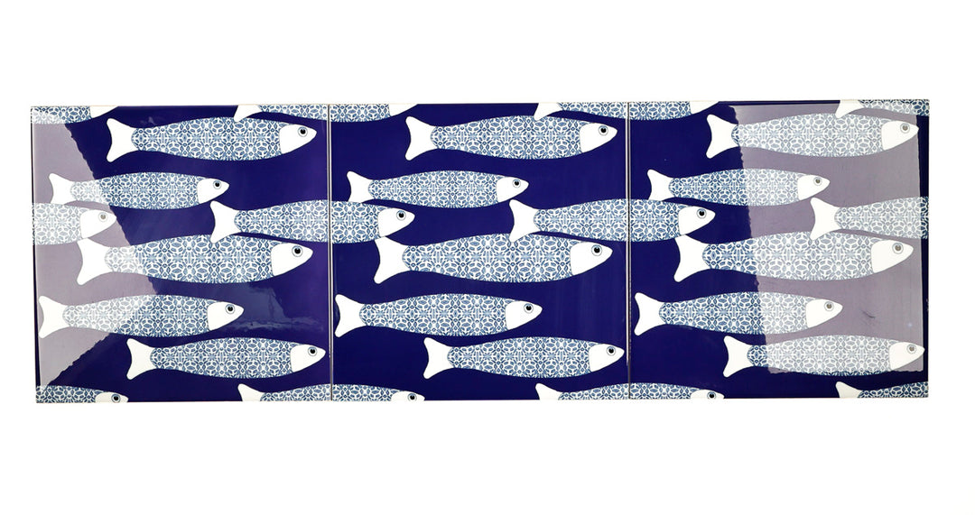 SALE SECONDS - SET of 3 x 20cm Navy blue Ocean Shoal tiles