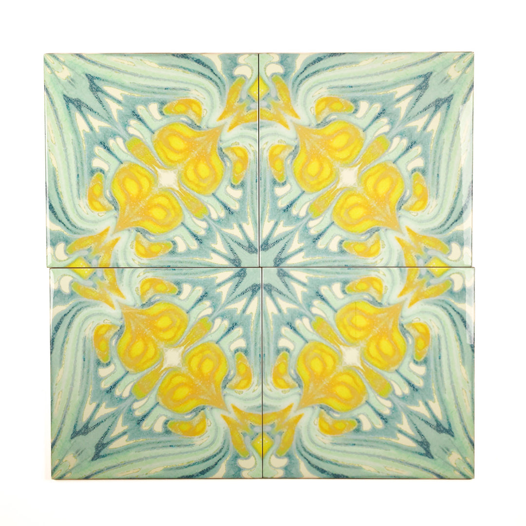 Carreaux botaniques vintage vert-jaune - Grande échelle