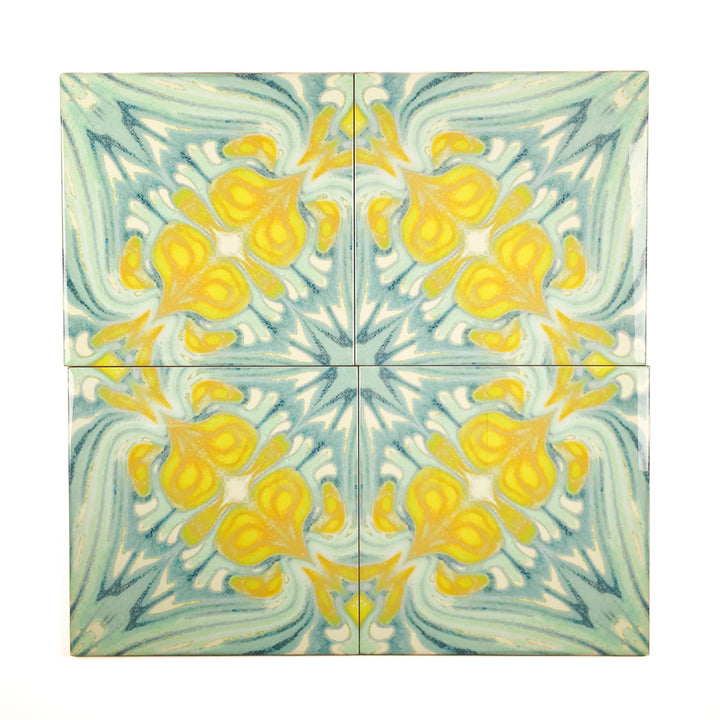 Carreaux botaniques vintage vert-jaune - Grande échelle