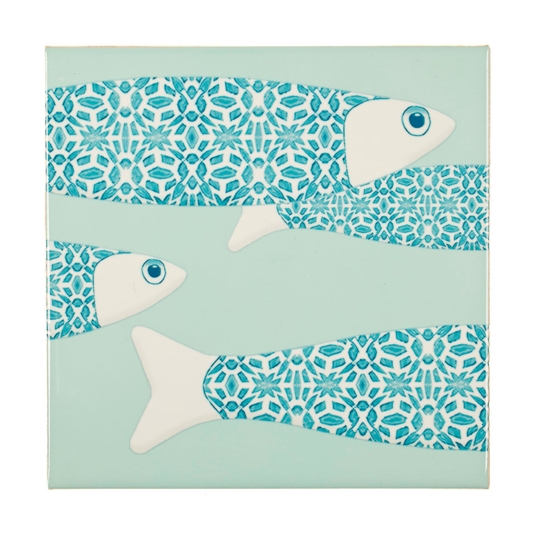 ENSEMBLE LOT SECONDES de 3 carreaux 20cm bleu marine motif Banc de Poissons